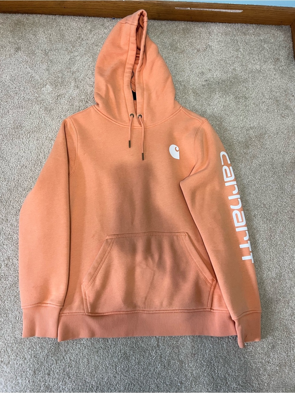 Carhartt Peach/Orange Pullover Hoodie with Sleeve Logo